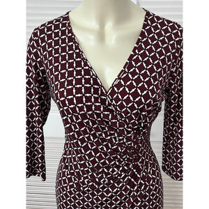 Laundry by Design Catalina Cloth Dress Sz 4 Maroon White Geometric